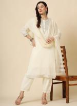 Muslin White Traditional Wear Embroidery Work Readymade Kurti Set